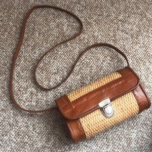 Faux Leather and Ratan Crossbody Bag